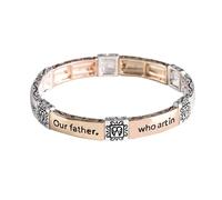 Dicksons The Lords Prayer Our Father 2.5 Inch Silver, Gold and Rose Gold Plated Metal Women's Tile Stretch Bracelet