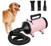 DICN 2400W Pet Blow Dryer Variable Speed High Velocity Hair Dryer Grooming Fur Blower Blaster Heater 3 Nozzles + Flexible Hose Professional Dryer for Dogs Cats, Pink