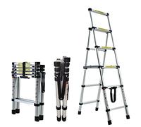 DICN 4+5 Steps Ladder, Telescoping Ladder Folding Step Ladder, Aluminum Portable Collapsible Ladder, 330 LBS Capacity Multi-Use Ladders for Home&Kitchen(1.4+1.7m) Aluminium