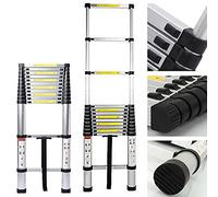 DICN Aluminium 3.8M Telescopic Ladder, 12 Steps, Max Load 150KG, Heavy Duty, Foldable