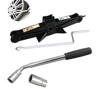 DICN Extendable Lug Nut Wrench Telescopic Wheel Brace 4 Socket Standards 17/19/21/23mm + Scissor Jack 2 Ton/385mm Capacity with Crank Handle - Tyre Changing Repair Emergency Garage Tools