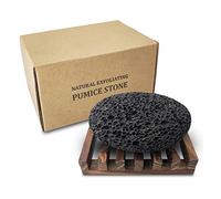 Dicobee Lava Pumice Stone for Feet, Scrubber Stone for Feet and Hands with Organic Wooden Bath Tray, Pedicure Tools, Natural Foot Scrubber for Exfoliation to Remove Callus on Hands, Heels and Body
