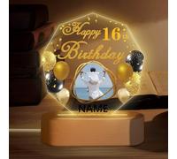 Dicodes Custom Happy Birthday Night Light Gift with Photo Personalized Acrylic Plaque Lamp Birthday Gift for Mom, Dad, Friends(Black and Gold)
