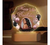 Dicodes Personalized Happy Birthday Night Light Gift with Photo Custom Acrylic Plaque Lamp Birthday Gift for Mom, Dad, Friends(Rose Gold Pink)