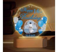 Dicodes Personalized Happy Birthday Night Light Gift with Photo Custom Acrylic Plaque Lamp Birthday Gift for Mom, Dad, Friends(Blue and Silver)