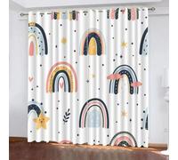 DICOIN Rainbow Print Blackout Curtains For Kids Bedroom Girls Boys,Polyester Eyelets Blackout Curtains 120X140Cm(Wxh)/60X140Cm*2 For Bedroom Living Room，A8