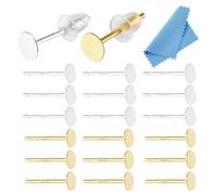 DICOSMETIC 10 Pairs 2 Colors 925 Sterling Silver Earrings Posts Flat Pad Earring Studs 4mm Silver Earring Pads Blanks Earring Pin with 50Pcs Ear Nuts and 1Pc Polishing Cloth for Jewelry Making