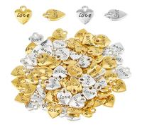 DICOSMETIC 100Pcs 2 Colors Heart Shape Charm Puffy Heart Charm Bulk Love Charms with Word 3D Small Love Pendants Valentines Jewelry Gift for DIY Necklace Bracelet Earring Jewelry Making