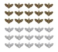 DICOSMETIC 100Pcs 2 Colors Moth Charms Bulk Goth Butterfly Charms Skull Head Moth Pendant Antique Bronze/Silver Animal Pendants Halloween Charm Alloy Charms for Earring Necklace Jewelry Making