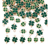 DICOSMETIC 100Pcs 2 Styles Four Leaf Clover Charms Bulk Small Shamrock Charm St. Patrick's Day Charm Green Alloy Enamel Charms Mini Lucky Leaf Pendants for Necklace Jewelry Making DIY Crafts