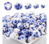DICOSMETIC 100Pcs 4 Sizes Round Ceramic Bead Blue Flower Bead 6/8/10/12mm Handmade Porcelain Spacer Beads Printed Flower Loose Beads for DIY Jewelry Making Necklace Bracelet, Hole: 1.6-2mm