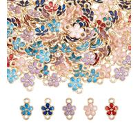DICOSMETIC 100Pcs 5 Colors Flower Connector Charms Bulk Alloy Enamel Flower Charms with Double Loop Small Floral Links for DIY Crafts Bracelet Necklace Earring Jewelry Making