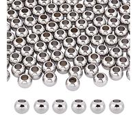 DICOSMETIC 100pcs 8mm European Beads Round Spacer Large Hole Smooth Surface Loose Beads Stainless Steel Beads for Jewelry Making DIY, Hole: 4mm