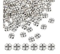 DICOSMETIC 100Pcs 8mm Four-Leaf Clover Beads Antique Silver St. Patrick's Day Beads Alloy Shamrock Beads Tibetan Loose Beads for Jewelry Making Bracelet Necklace, Hole: 1.9mm