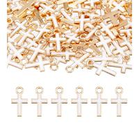 DICOSMETIC 100Pcs Cross Charm Bulk Alloy Enamel Cross Charms White Religious Crosses Pendants Golden Christian Jewelry Charms Prayer Pendants for Bracelets Necklace Making