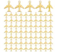 DICOSMETIC 100Pcs Plane Charm Bulk Golden Airplane Charms Metal Aircraft Charm Transportation Pendants Alloy Flight Charms for DIY Jewelry Crafting Necklace Bracelet
