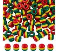 DICOSMETIC 100Pcs Rasta Jamaica Bead for Jewelry Making 12x10.5mm Resin Striped Beads Red Yellow Green Beads Barrel Large Hole Bead for Bracelet Necklace Making, Hole: 6mm