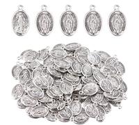 DICOSMETIC 100Pcs Virgin Maria Charms Antique Silver Ovel Milagrosa Medals Catholic Religious Charm Tibetan Style Alloy Charms for Bracelet Necklace Jewelry Making
