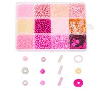 DICOSMETIC 108G Assorted Beads for Jewelry Making - Glass Seed Beads - 4mm Round Plastic Beads - 4mm/6mm Plastic Sequins - 6mm Bugle Beads - for Necklace Bracelet Craft, 12 Compartments