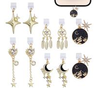 DICOSMETIC 10Pcs 5 Styles Dust Plug Charms Bulk Star Moon Heart Type-C Charging Port Charm Cell Phone Charm Plug Cover Plastic Dust Plugs with Alloy Charms USB C Port Cap Protector Pendant