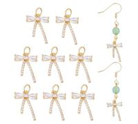 DICOSMETIC 10Pcs Brass Bowknot Charms Cubic Zirconia Bow Dangle Charm Real 18K Gold Plated Bow Tie Charms with Jump Rings for DIY Necklace Bracelet Jewelry Making, Hole: 3mm