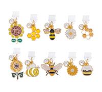 DICOSMETIC 10Pcs Dust Plug Charms Bulk Bees Flower Type-C Charging Port Charm Cell Phone Charm Plug Cover Plastic Dust Plugs with Alloy Enamel Honeycomb Charms USB C Port Cap Protector Pendants