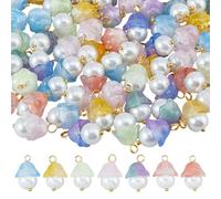 DICOSMETIC 112Pcs 7 Colors Glass Flower Charms Bulk Lily of the Valley Flower Pendants Crystal Pearl Floral Charms with Brass Findings Bell Flowers Dangle Charm for Jewelry Making