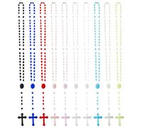 DICOSMETIC 120Pcs 10 Colors Plastic Rosary Necklace 22.05 inch(56cm) Rosary Beads Bulk Luminous Cross Necklaces Glow in The Dark Y Necklace Prayer Jewelry Easter Gift for Women Men Ladies