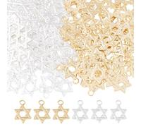 DICOSMETIC 120Pcs 2 Colors Star of David Charm Pendants Brass Small Star Charms 24K Gold & 925 Silver Hexagram Charms for DIY Bracelet Earring Jewelry Making, 8.5x6mm