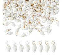 DICOSMETIC 120Pcs Mini Shell Pendants White Natural Ocean Shell Charms Spiral Beach Seashells Charms with 2 Colors Brass Wire Wrapped Loops for DIY Jewelry Making, Hole: 3.5mm