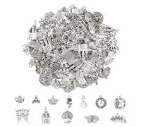DICOSMETIC 120Pcs Tibetan Alloy Pendants Antique Silver Fairy Tale Charms Assorted Rose, Mushroom, Rabbit, Crown, Castle for Jewelry Making, Hole: 1.6-2.5mm