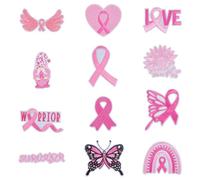 DICOSMETIC 12Pcs 12 Styles Breast Cancer Awareness Embroidery Patches Pink Ribbon Iron on Patches Heart Butterfly Flower Rainbow Sew on Patch for Women Clothing Jacket Jeans Dress Backpack Decor