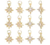 DICOSMETIC 12Pcs 2 Styles Rhinestone Star Charm Cubic Zirconia North Star Charm Brass Celestial Charms Bulk Real 18K Gold Plated 8 Point Stars Charms for Necklace Bracelet Earring Jewelry Making
