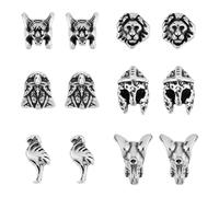 DICOSMETIC 12Pcs 6 Styles Animal Loose Spacer Beads Antique Stainless Steel Spacer Beads Silver Elephant Lion Gladiator Eagle Flamingo Helmet Beads for Jewelry Making DIY Crafts, Hole: 1.8-2.2mm