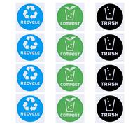 DICOSMETIC 12Pcs Recycle Sticker Trash Bin Label 4.21x4.21 Recycle Trash Compost Stickers Plastic Vinyl Trash Recycle Stickers for Waste Management in Kitchen Home Office Apartment Hotel