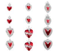 DICOSMETIC 12Pcs Red Heart Charms Alloy Enamel Pendants Sacred Heart Charms Set Antique Silver Romantic Love Charms Gothic Jewelry Charms for DIY Jewelry Making, Hole: 1.5-2.5mm