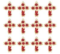DICOSMETIC 12Pcs Rhinestone Cross Charms Large Gothic Style Charm Pandents Alloy Cross with Rose Charm Valentine's Day Charms for Bracelet Necklace Earring Jewelry Making
