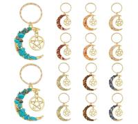 DICOSMETIC 14Pcs 7 Styles Gemstone Crescent Moon Keychains Moon Star Keychains Natural Gemstone Keychain 6.5cm Chakra Stones Keychain for Purse Handbag Phone Car Keys Decor