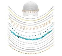 DICOSMETIC 14Pcs Hat Chain Bulk Trucker Hat Charm Bill Decoration DIY Metal/Turquoise/Pearl/Flower Chains Charm Baseball Cap Chain Hat Brim Chains with Lobster Claw Clasps for Women Men