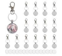 DICOSMETIC 15 Sets Alloy Photo Frame Keychains Platinum Cabochon Bezel Keychain 25mm Round Blanks Pendant Bezel with Lobster Claw Clasps KeyRings and Glass Cabochons for DIY Jewelry Making