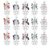 DICOSMETIC 15Pcs Natural Gemstone Chip Pendants 5 Colors Chakra Reiki Pendant With Lobster Claw Clasps Gemstone Hanging Charms Stone Charm with Star for DIY Jewelry Making
