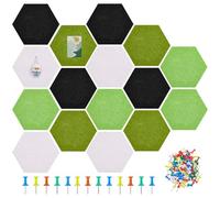 DICOSMETIC 16Pcs 4 Colors Hexagon Felt Cork Board Tiles Self-Adhesive Cork Bulletin Board with 100Pcs Push Pins Removable Felt Corkboard Frameless Corks Boards for Wall Home Photo Office Decor