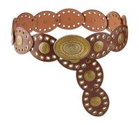 DICOSMETIC 1M Women's Boho Disc Belt Vintage Boho Waist Belt 6cm Wide Cowgirl Belts Tan Disc punk Belts for Music Festival Skirts Pants Dress