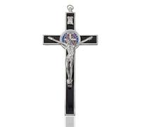 DICOSMETIC 1Pc 19.2x9.8cm Small Alloy Wall Cross Saint Benedict Wall Crosses Black Enamel Crucifix Jesus Christ Crucifix Catholic Christian Cross Decor Easter Gifts for Women Men