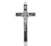 DICOSMETIC 1Pc 19.2x9.8cm Small Alloy Wall Cross Saint Benedict Wall Crosses Jesus Christ Crucifix Brown Enamel Crucifix Catholic Christian Cross Decor Easter Gifts for Women Men