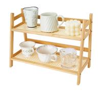 DICOSMETIC 1Pc 2-Tier Wooden Mug Holder Countertop Wood Mug Display Rack Coffee Station Organizer Condiment Storage Rack Table Mugs Shelf for Kitchen Tea Bar Accessories