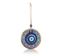 DICOSMETIC 1Pc 28cm Blue Evil Eye Hanging Ornament Glass Evil Eye Wall Decor Flat Round Turkish Nazar Amulet Home Protection Charm with Hemp Rope for Home, Garden, Door, Office Decor