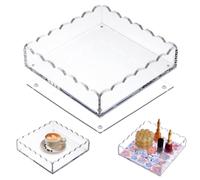 DICOSMETIC 1Pc Acrylic Tray with Drawer Scalloped Tray Insert Frames 7.87x7.87x2.05 Inch Square Clear Napkin Storage Trays for Insert Photos Needlepoint Fabric Display Messages