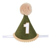 DICOSMETIC 1Pc Cloth First Birthday Hat One Birthday Hats Dark Olive Green Birth Felt Hat with Brown Pom Topper Puppy 1st Birth Hats Cake Smash Photo Prop for Party Decor