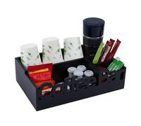 DICOSMETIC 1Pc Coffee Bar Organizer Coffee Station Holder Black Countertop Accessories Organizer Coffees Caddy with Compartments Wood Coffees Pods Holder Storage for Tea Cups Stirrers Kitchen